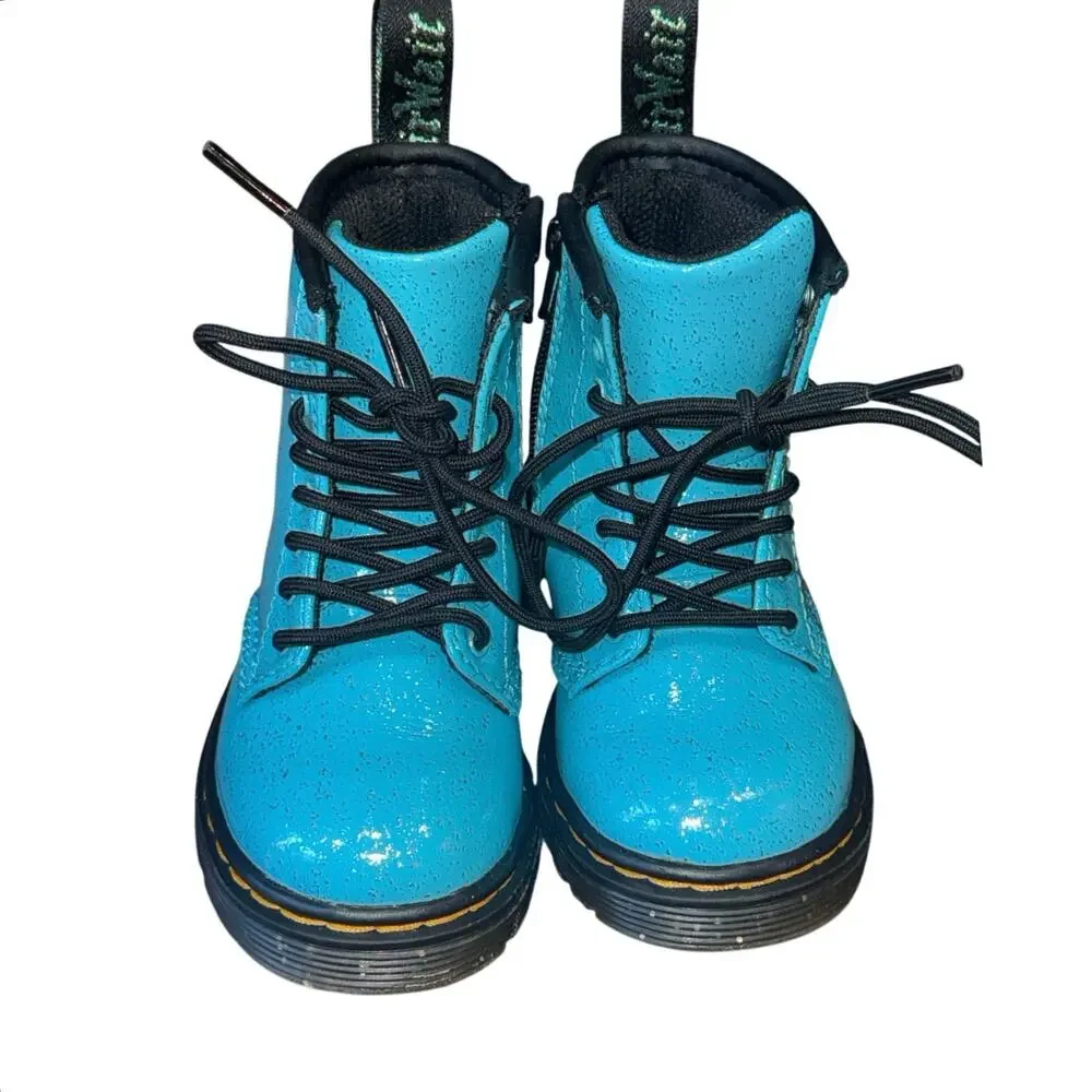 Dr Martens 1460 Cosmic Glitter Turquoise Toddler Boots Size 7 EUC Side Zip